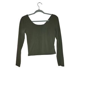 Divided By H&M Green Long Sleeve Scoop Neck Long Sleeve Cropped Top Size Medium